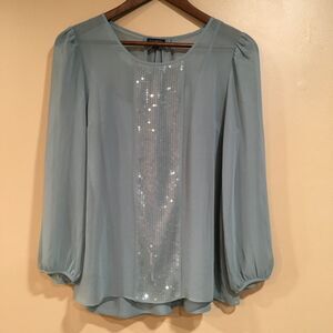 Talbots Sheer Sequin Blouse Cami Set Teal‎ Blue Womens 4 Date Night Party Glam